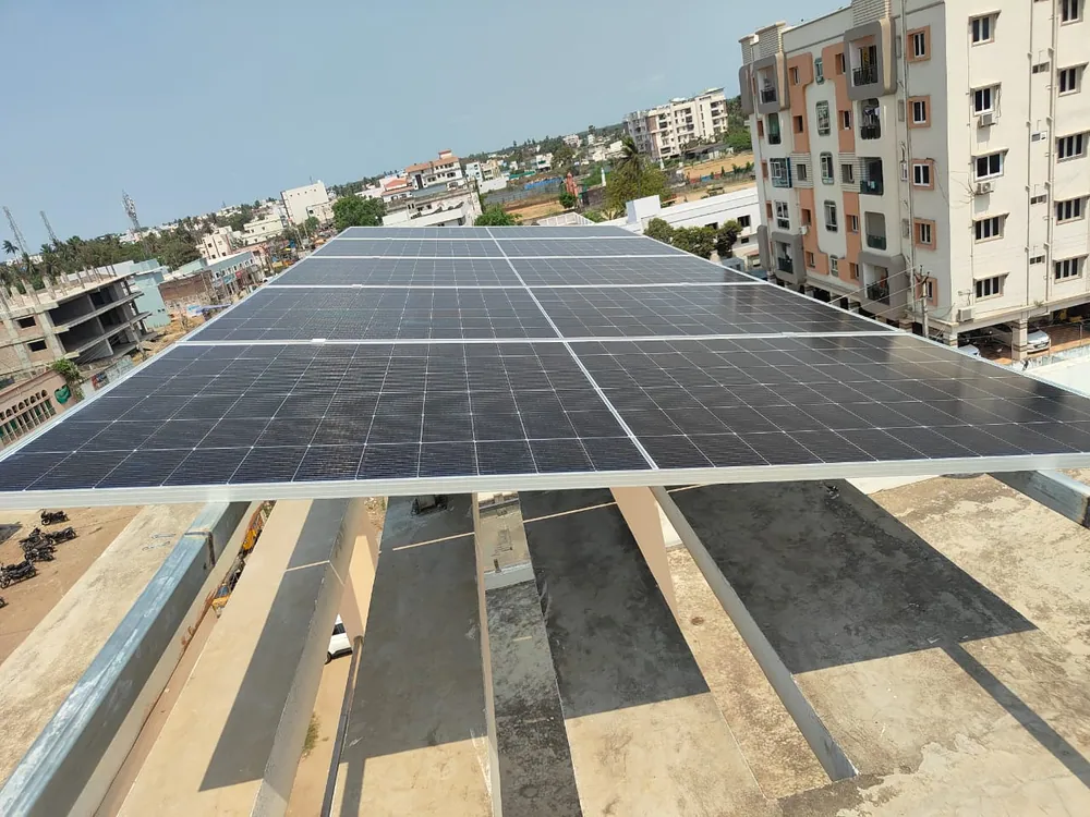 Rooftop solar array over terrace